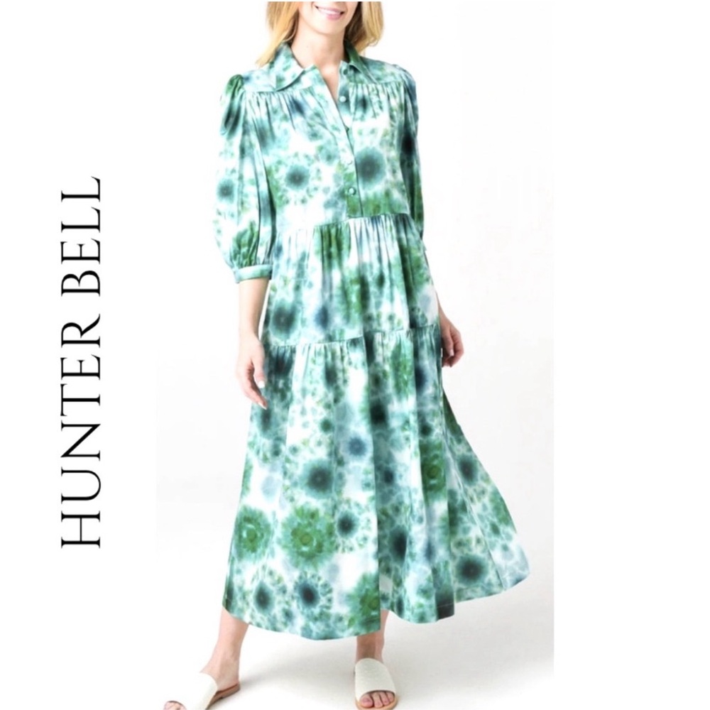 Hunter Bell Green Tie-Dye Midi Shirt Dress